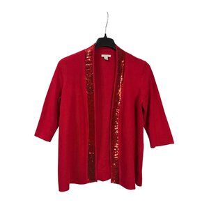 Mercer Street Studio Womens Open Front Cardigan Size L Red Sequin Trim